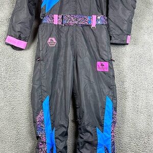 Tipsy Elves Night Run Ski Snow Suit Mens XS Black Pink Blue One Piece Jumpsuit
